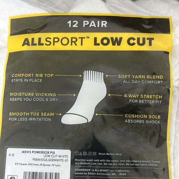 Powersox AllSport Men's Low Cut Socks 12 Pair White Size 6-12 NEW - Picture 7 of 7